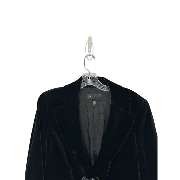 Escada Black Velvet Cotton Blend Tie Front Blazer Size 42 - Picture 3 of 11